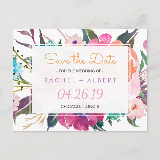 Moderne Botanische Bloemen Bruiloft Save the Date Aankondigingskaart (Voorkant)