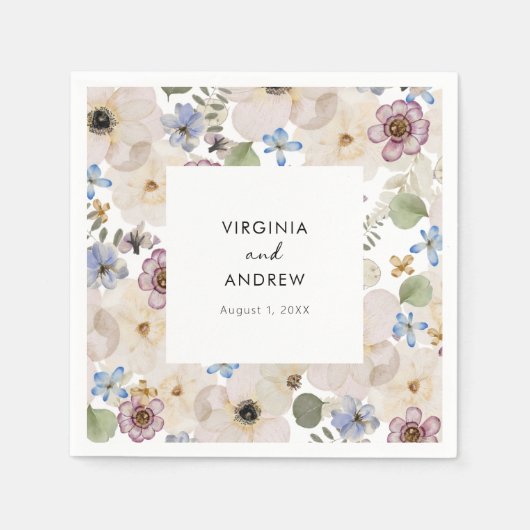 Moderne Botanische Bloemen Bruiloft Servet (Voorkant)