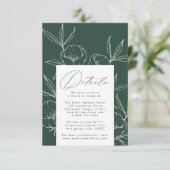 Moderne Botanische Bloemen Donkergroene bruiloft D Informatiekaartje (Staand voorkant)