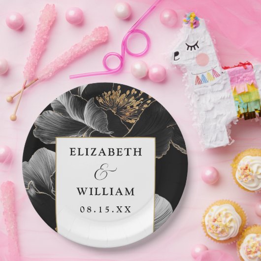 Moderne Botanische Bloemen Elegante Chic Wedding Papieren Bordje (Feest)