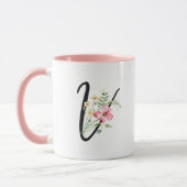 Moderne Botanische Bloemen Script Letter "V" Mok (Links)