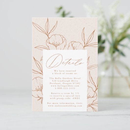 Moderne Botanische Bloemen Terracotta Bruiloft Det Informatiekaartje (Staand voorkant)