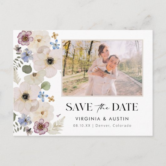 Moderne botanische bloemenfoto Bewaar de datum Briefkaart (Voorkant)