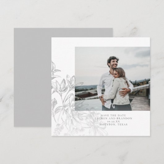 Moderne botanische bloemfoto save the date (Voorkant / Achterkant)