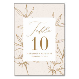 Moderne Botanische Bloemige Crème & Gouden Bruilof Kaart