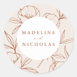 Moderne Botanische Bloemige Crème & Kaneel Bruilof Ronde Sticker