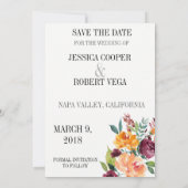 Moderne Botanische Bloemige Save The Date Trouwdag (Achterkant)