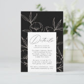 Moderne botanische bloemige zwarte huwelijksdetail informatiekaartje (Staand voorkant)