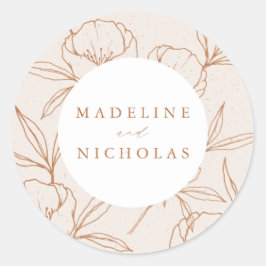 Moderne Botanische Bloemrijke Crème & Terracotta B Ronde Sticker