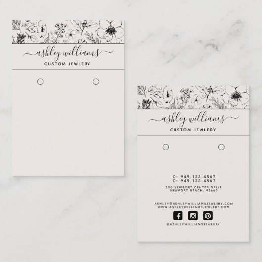 Moderne botanische Blush & Black Earring Card Visitekaartje (Voorkant / Achterkant)