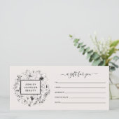 Moderne botanische Blush & Black Gift Certificate (Staand voorkant)