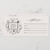 Moderne botanische Blush & Black Gift Certificate (Voorkant / Achterkant)