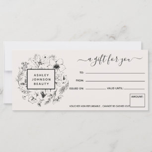Moderne botanische Blush & Black Gift Certificate