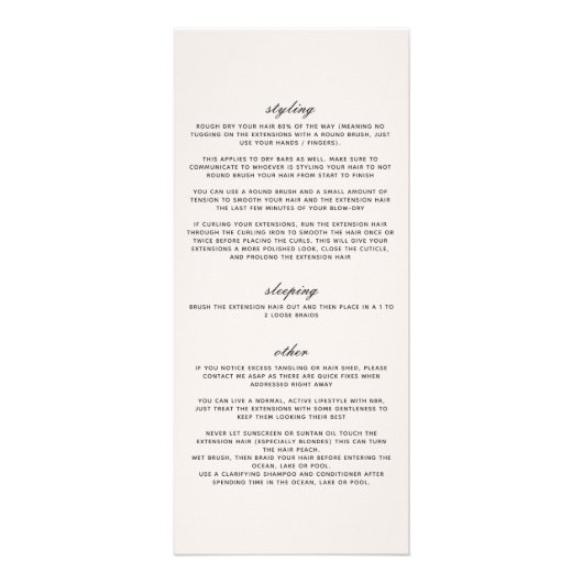 Moderne botanische Blush & Black Hair Styling Care Reclamekaart (Achterkant)