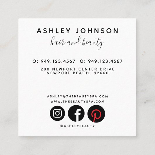 Moderne botanische Blush Black Script Name Square Vierkante Visitekaartje (Achterkant)