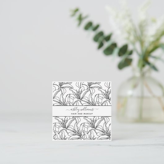 Moderne botanische Blush Black Script Name Square Vierkante Visitekaartje (Staand voorkant)