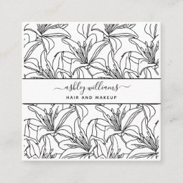 Moderne botanische Blush Black Script Name Square Vierkante Visitekaartje
