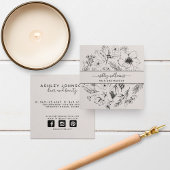 Moderne botanische Blush Black Script Name Square Vierkante Visitekaartje