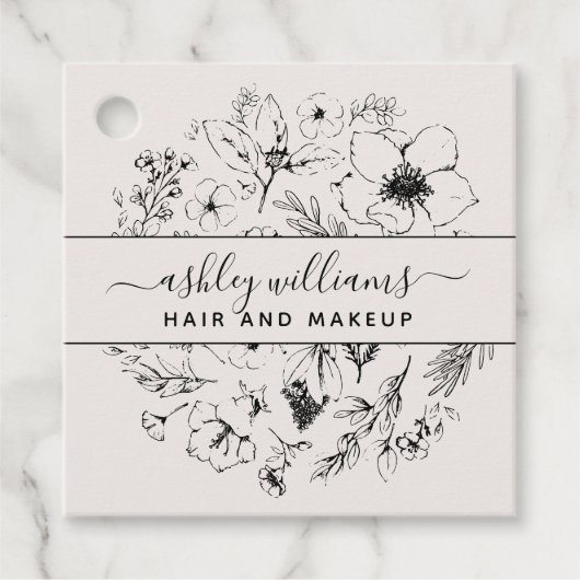 Moderne botanische Blush en Black Square Business Bedankjes Labels (Voorkant)