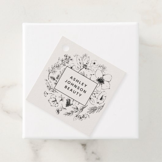 Moderne botanische Blush en Black Square Business Bedankjes Labels (In situ)