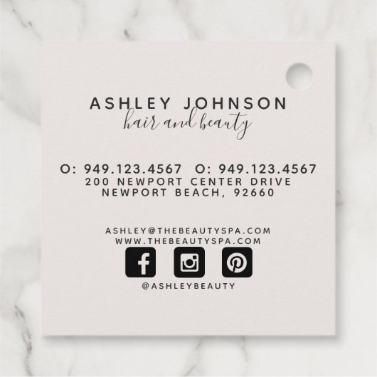 Moderne botanische Blush en Black Square Business Bedankjes Labels (Achterkant)