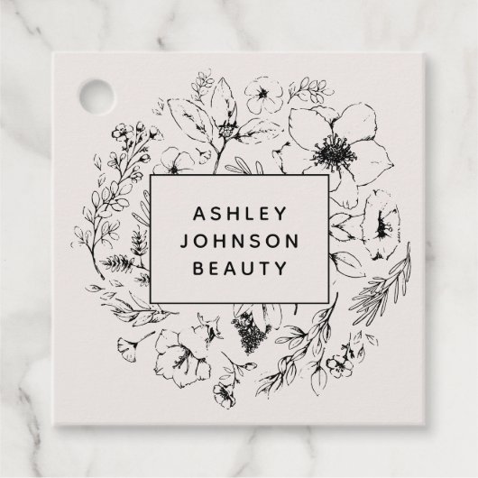 Moderne botanische Blush en Black Square Business Bedankjes Labels (Voorkant)