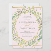 Moderne Botanische | Blush en Faux gouden bruiloft Kaart (Voorkant)