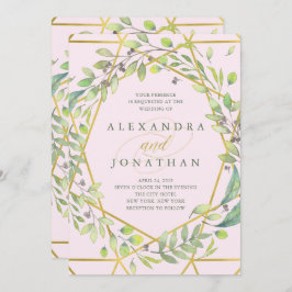 Moderne Botanische | Blush en Faux gouden bruiloft Kaart