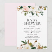 Moderne botanische Blush en White Floral Baby show Kaart (Voorkant / Achterkant)