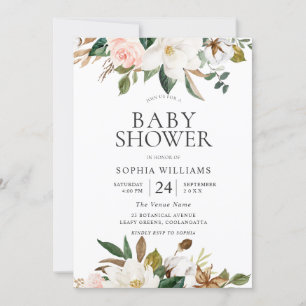 Moderne botanische Blush en White Floral Baby show Kaart