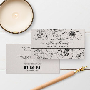 Moderne botanische Blush en Zwart Naam Script Type Visitekaartje
