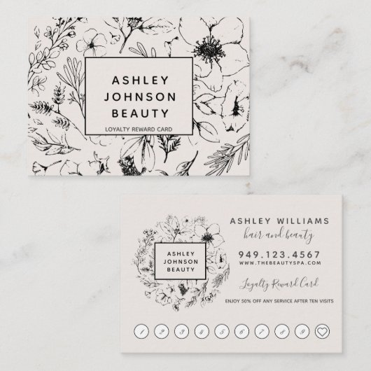 Moderne botanische Blush en zwarte 10 bezoeken Loy Visitekaartje (Voorkant / Achterkant)