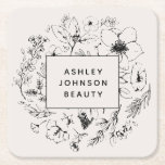 Moderne botanische Blush en zwarte branding Kartonnen Onderzetters<br><div class="desc">Geef uw klanten een drink die vergezeld gaat van uw eigen, prachtige merkartikelen. Dit moderne botanische zwarte en zwarte vierkante onderzetter is voorzien van een mooi, met de hand getekend zwart floraal ontwerp boven een wazige roze achtergrond, en is voorzien van een zwarte, geborduurde rechthoek met uw bedrijfsnaam. Copyright Anastasia...</div>