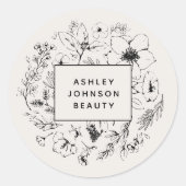 Moderne botanische blush en zwarte Floral Ronde Sticker (Voorkant)
