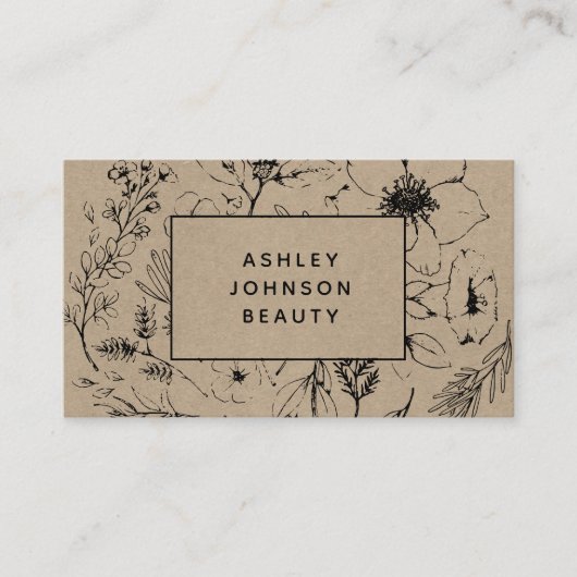 Moderne botanische Blush en zwarte horizontale bus Visitekaartje (Voorkant)