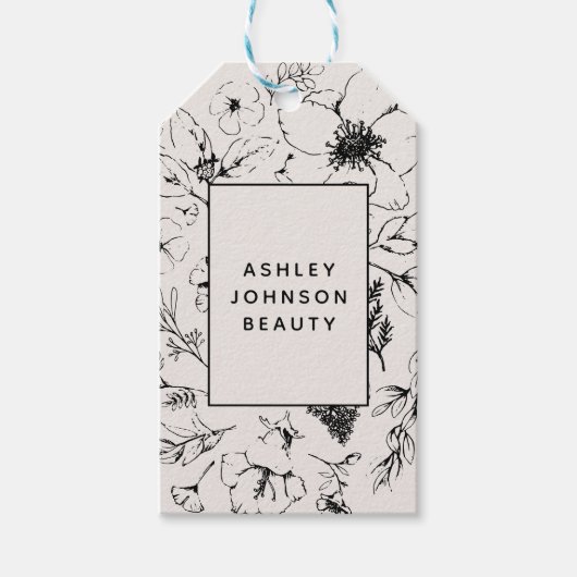 Moderne botanische Blush en zwarte verticale lever Cadeaulabel (Voorkant)