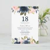Moderne botanische Blush & Navy Floral 18th Birthd Kaart (Staand voorkant)