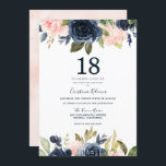 Moderne botanische Blush & Navy Floral 18th Birthd Kaart<br><div class="desc">Moderne botanische Blush & Navy Floral 18th Birthday Invitation Bekijk het collectie in Niche en Nest Store</div>