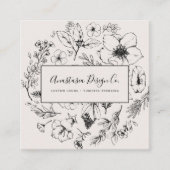 Moderne botanische Blush roze & Black Script Squar Vierkante Visitekaartje (Voorkant)