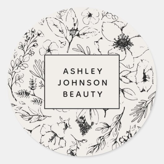 Moderne botanische blush roze Floral Business Ronde Sticker (Voorkant)