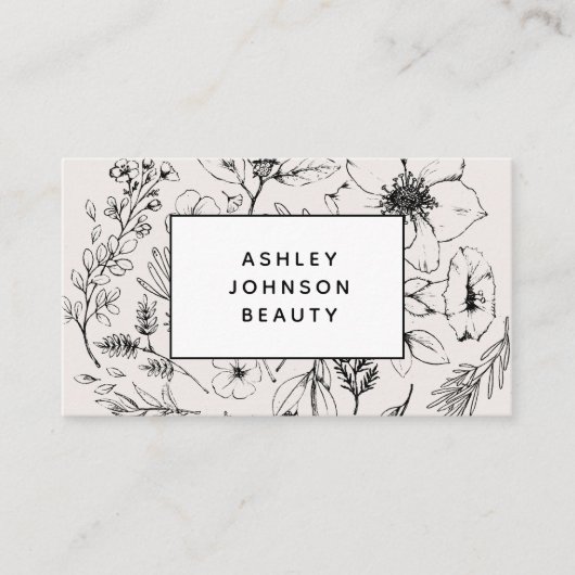 Moderne botanische Blush roze wit en zwart Visitekaartje (Voorkant)