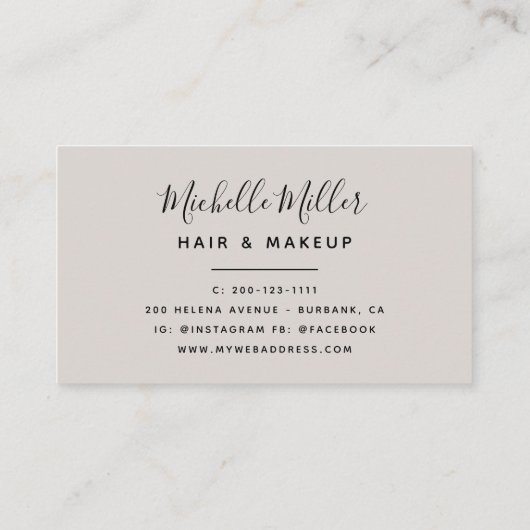 Moderne botanische Blush Script Hair Makeup Visitekaartje (Achterkant)