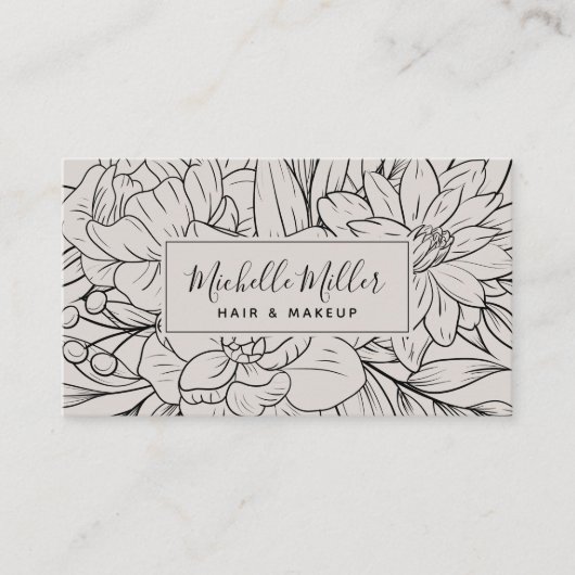 Moderne botanische Blush Script Hair Makeup Visitekaartje (Voorkant)