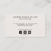 Moderne Botanische Blush Zwart Wit Script Initiale Visitekaartje (Achterkant)