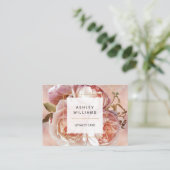 Moderne botanische Blush & zwarte logo Visitekaartje (Staand voorkant)