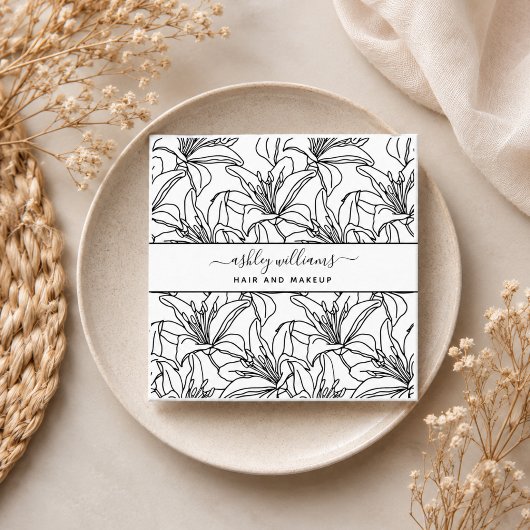 Moderne Botanische Blush Zwarte Script Naam Vierka Vierkante Visitekaartje