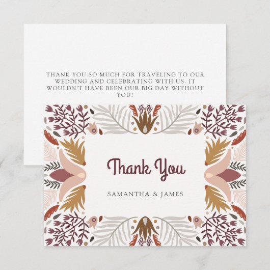 Moderne botanische boho Floral Border Wedding Bedankkaart (Voorkant / Achterkant)