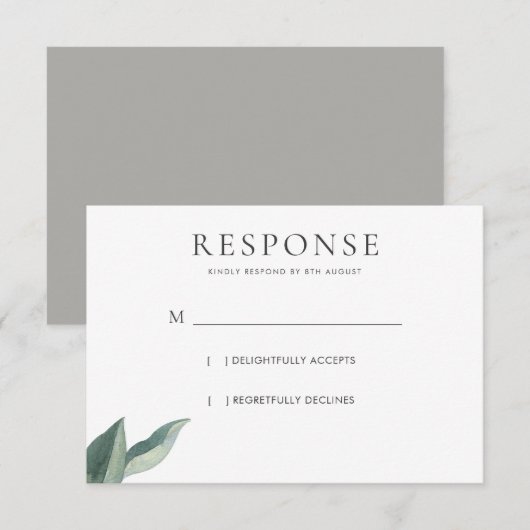 Moderne botanische boodschappen RSVP kaartje (Voorkant / Achterkant)