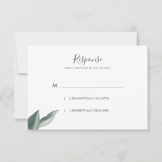 Moderne botanische boodschappen RSVP kaartje (Voorkant)