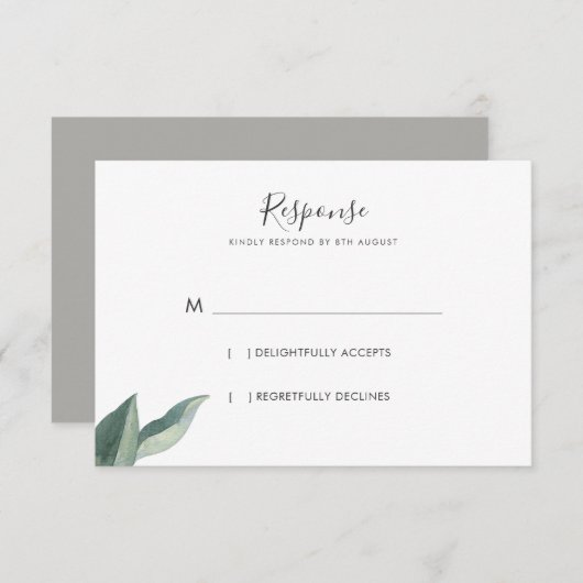 Moderne botanische boodschappen RSVP kaartje (Voorkant / Achterkant)